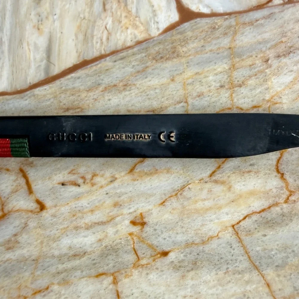 Gucci Black Rectangular Sunglasses Made in Italy‎ with Green Red Stripe Detail